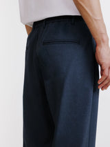 Denim blue pleated chino trousers