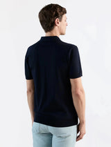Navy knit open-neck polo shirt