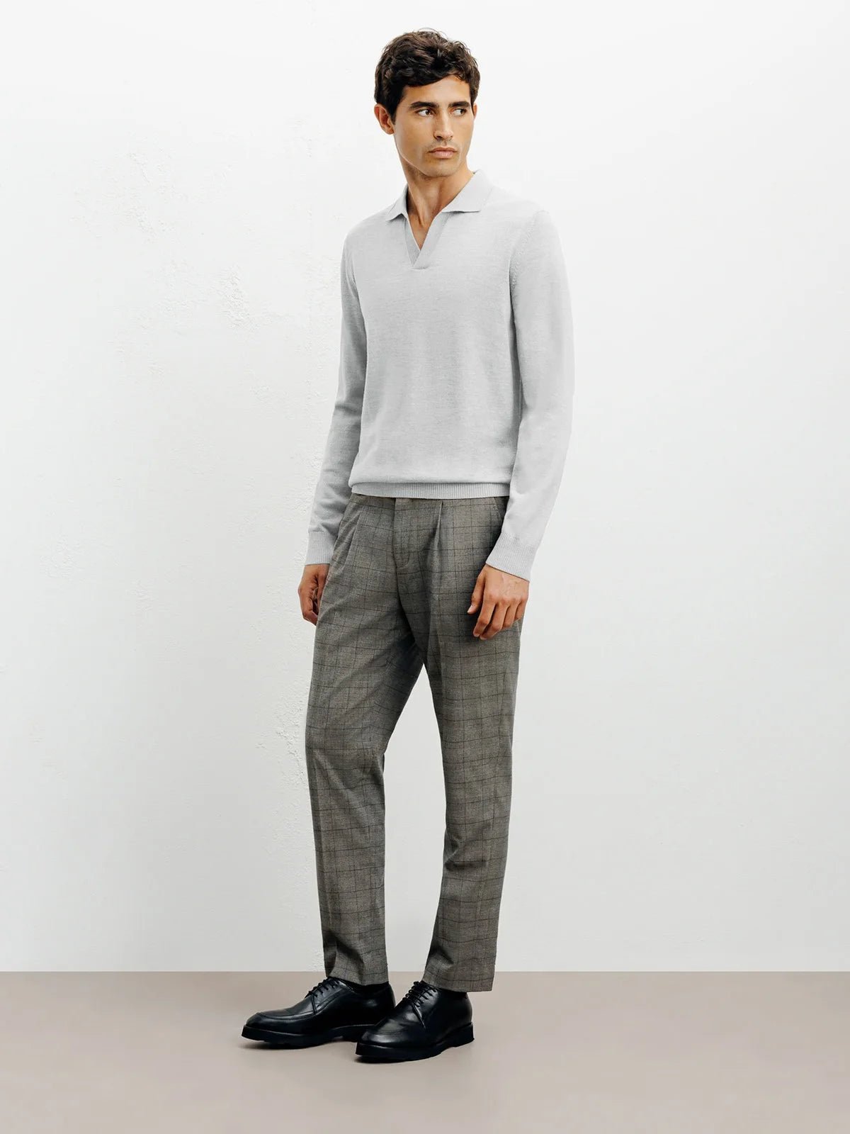 Pull col polo en laine mérinos gris - IZAC