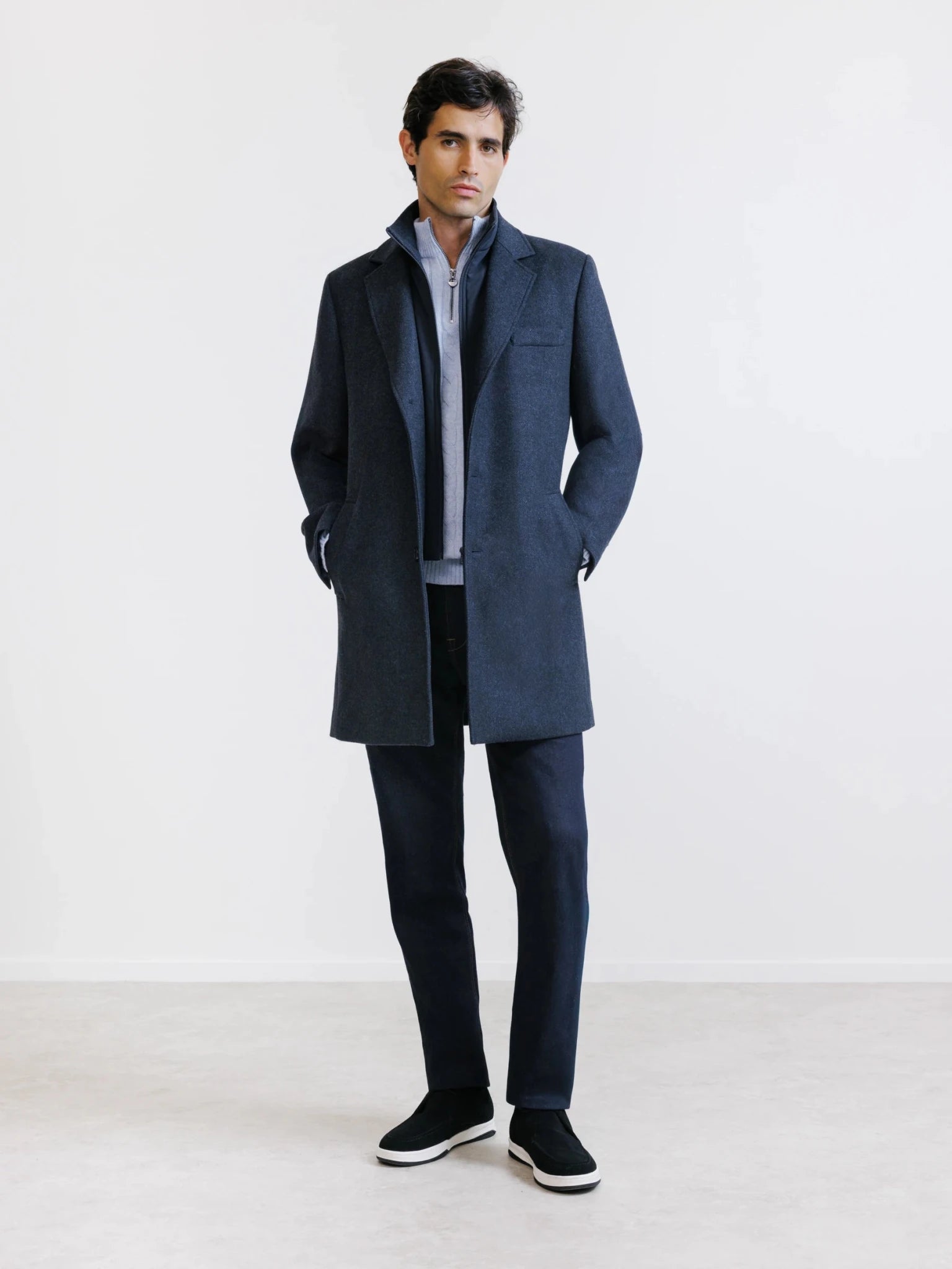 Manteau à parmenture amovible bleu denim - IZAC