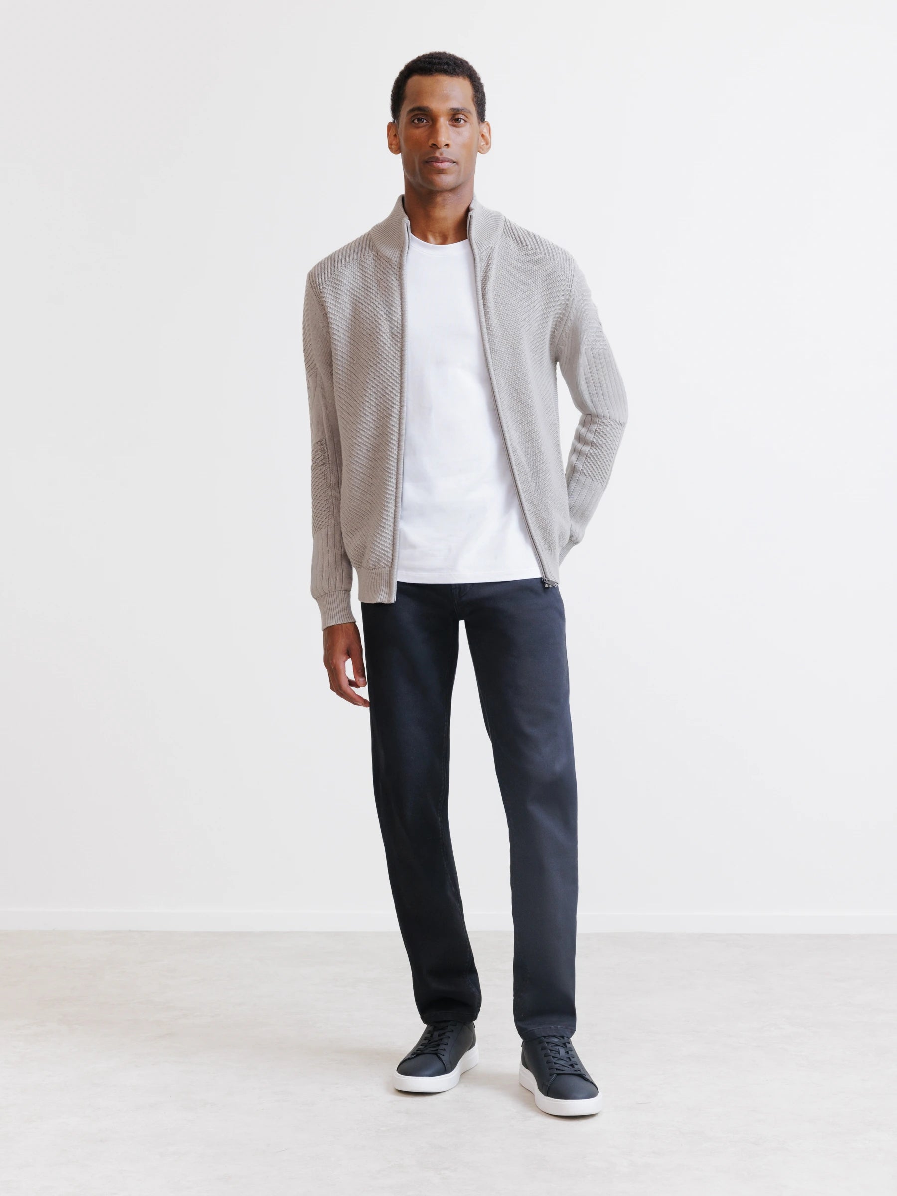 Taupe knitted zipped cardigan