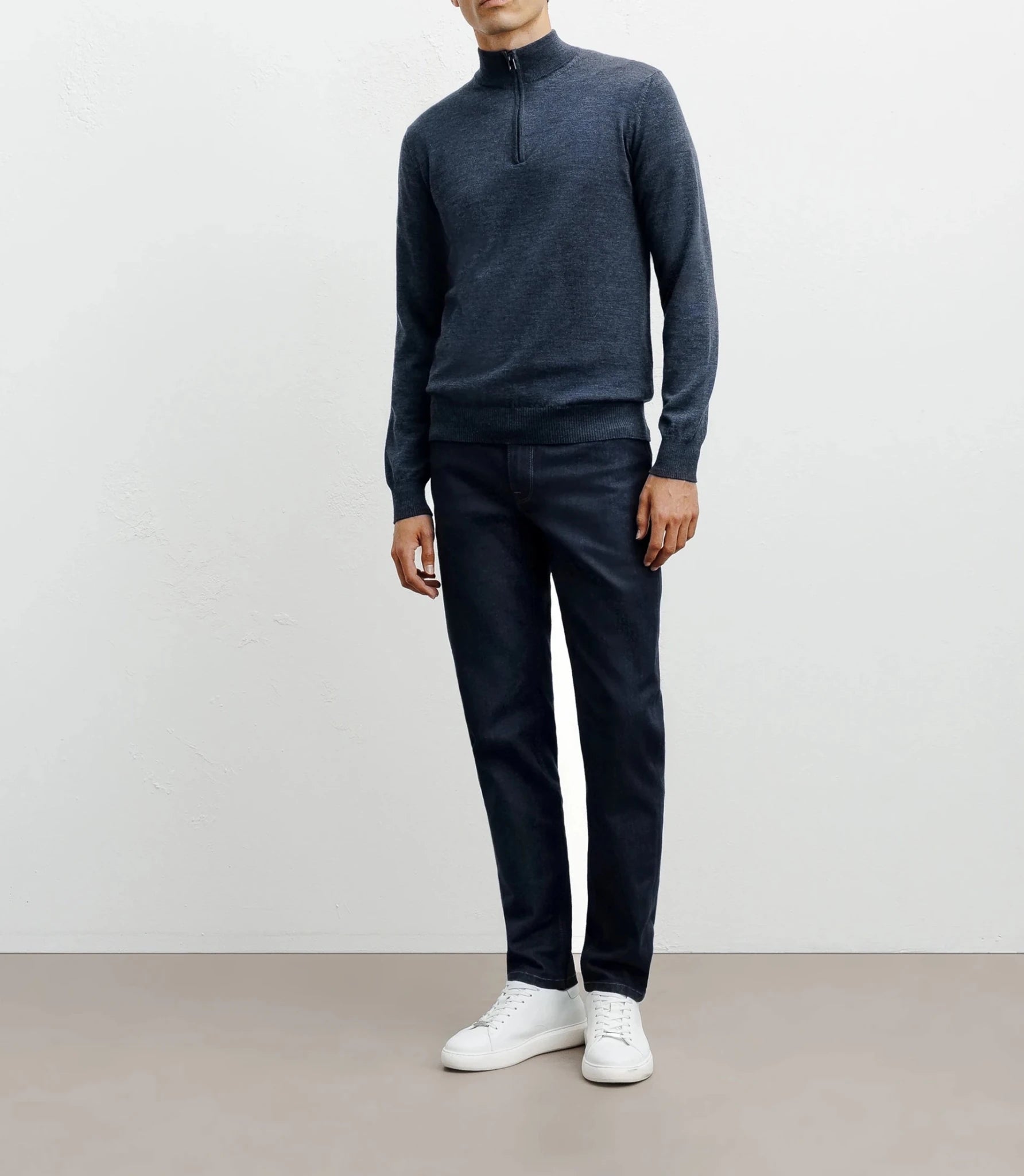 Pull à col demi zippé mérinos indigo - IZAC
