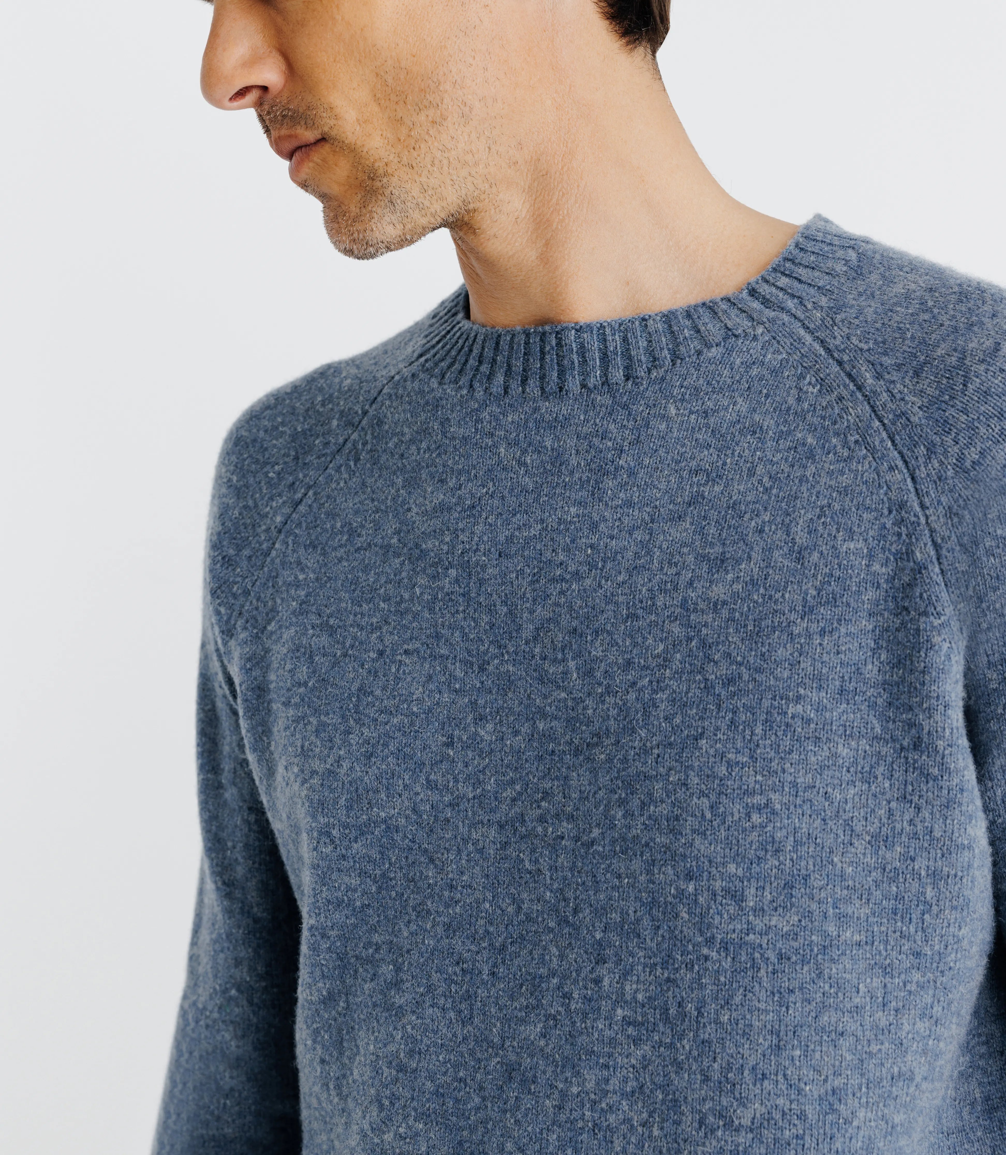 Pull lambswool col rond bleu indigo - IZAC