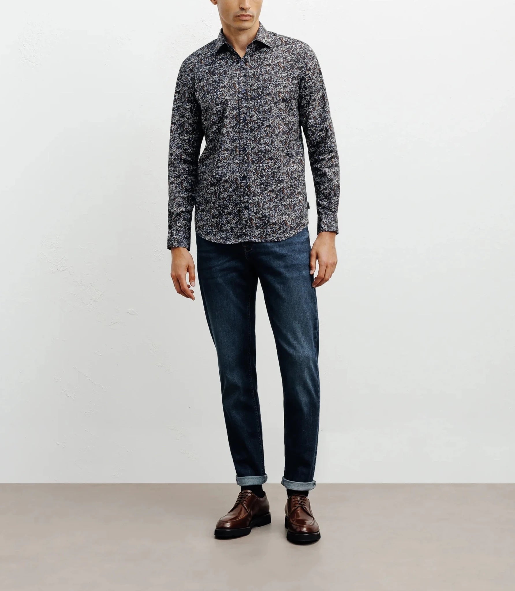 Navy floral print casual shirt