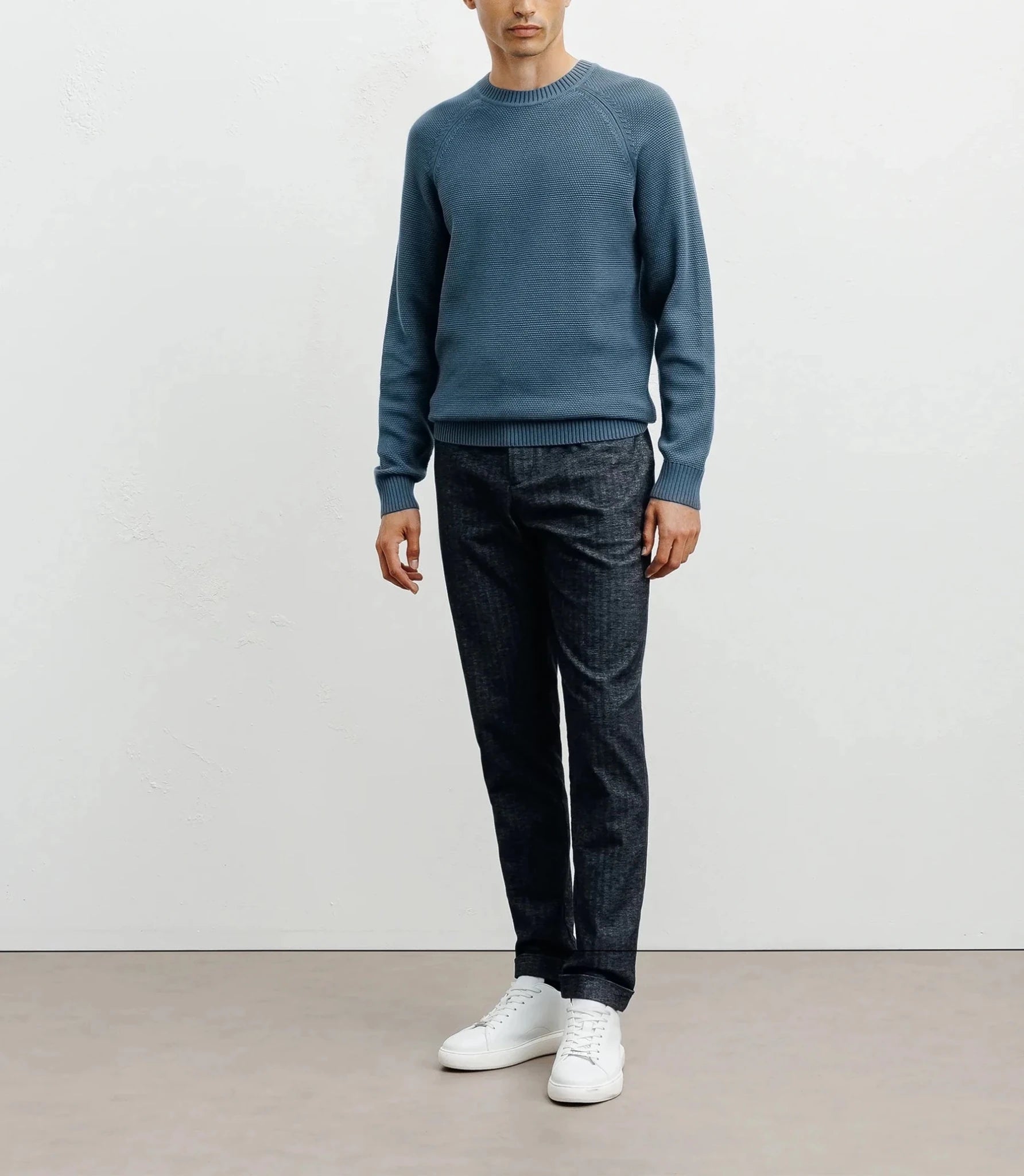 Duck stitch round-neck sweater