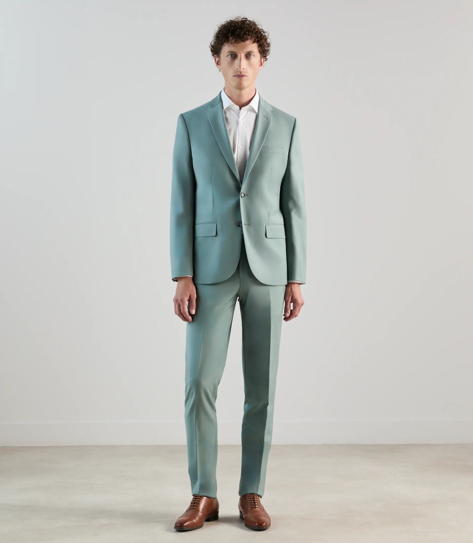 Costume 2 boutons en laine majoritaire vert clair - IZAC