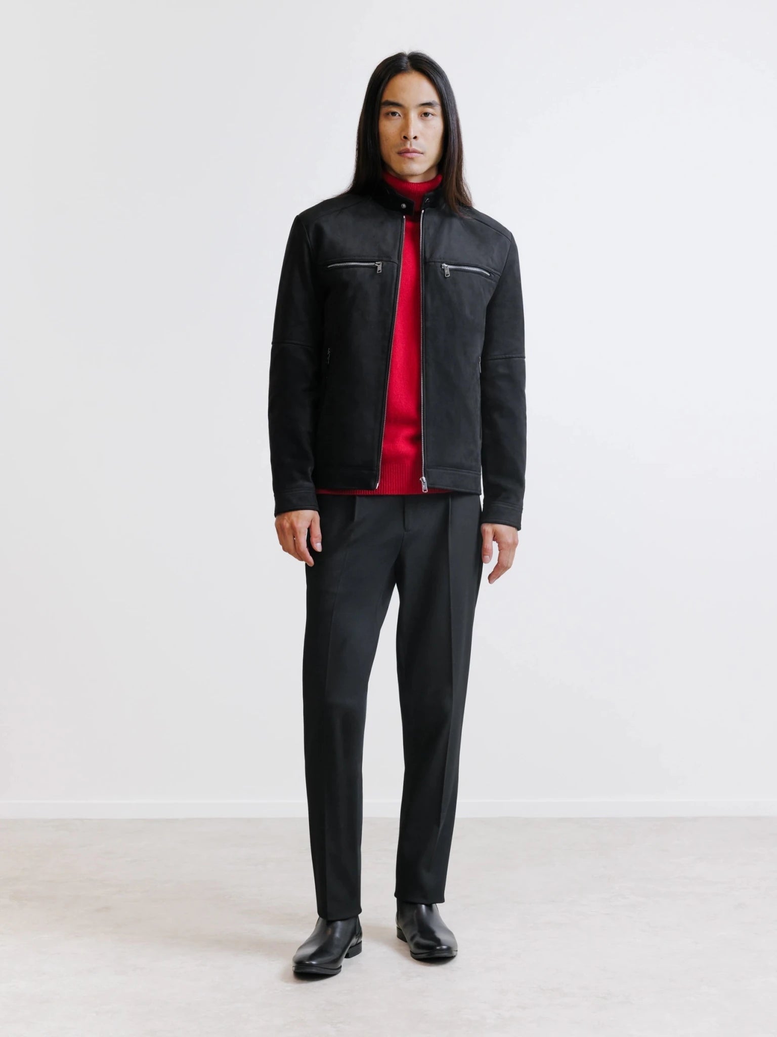 Blouson motard en suède noir - IZAC