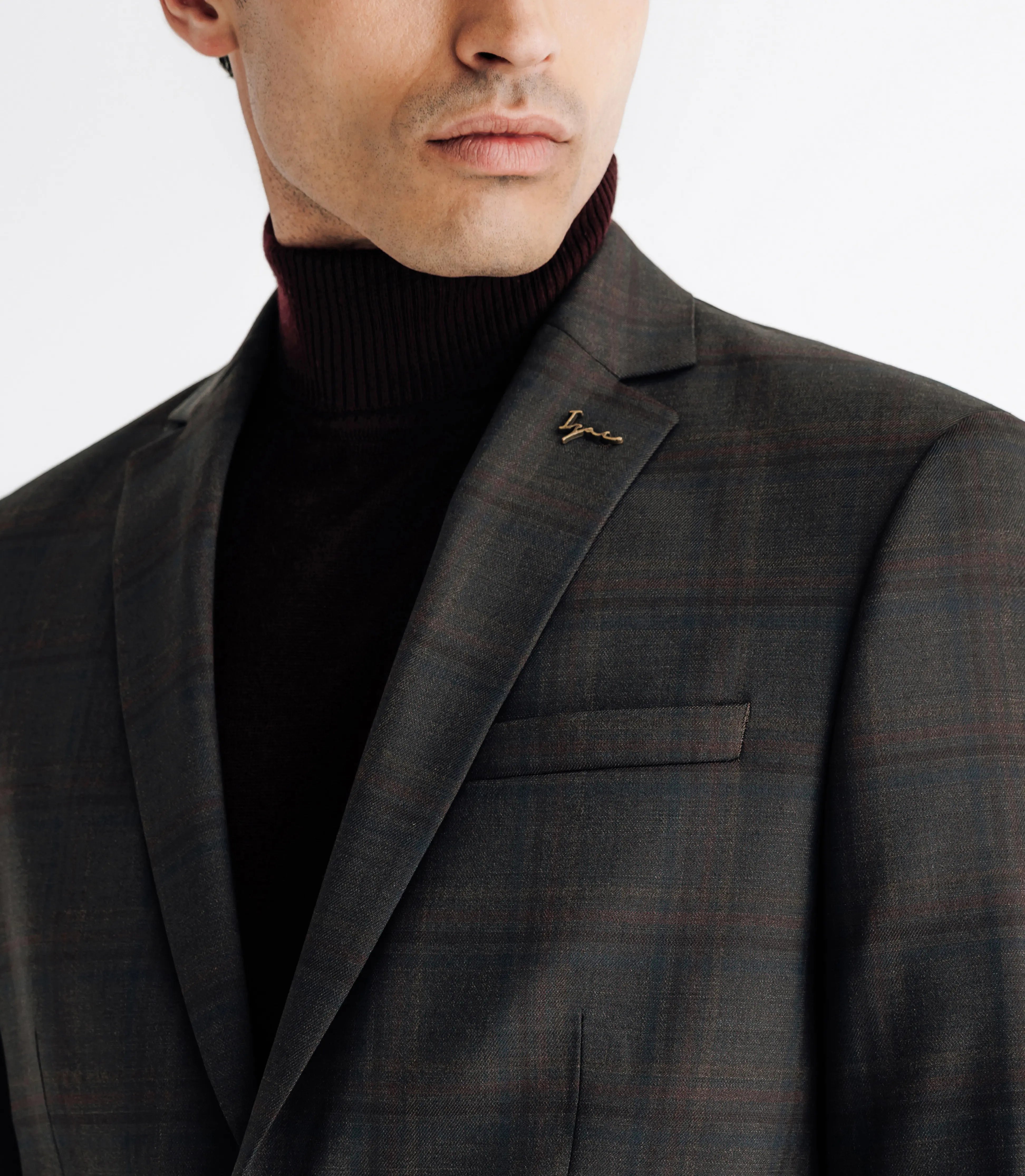 Costume col châle à carreaux marron - IZAC