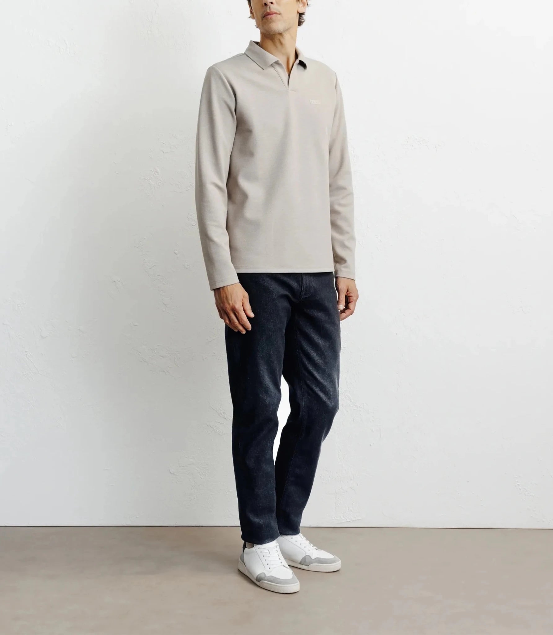 Polo col ouvert manches longues beige - IZAC
