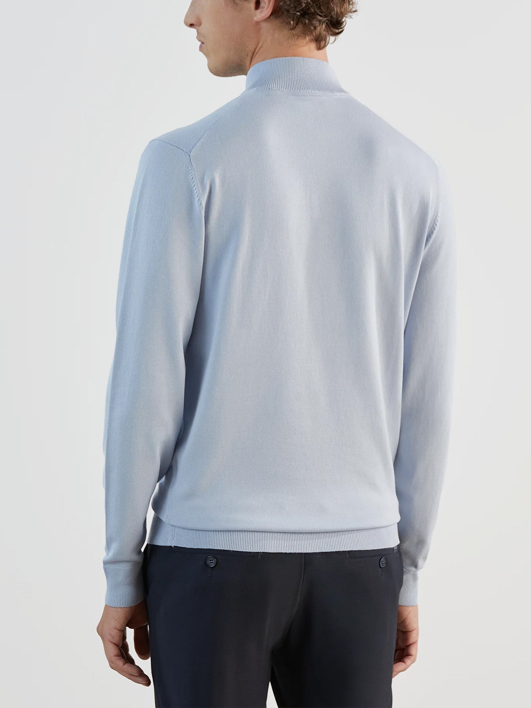 Light blue zip-neck jumper