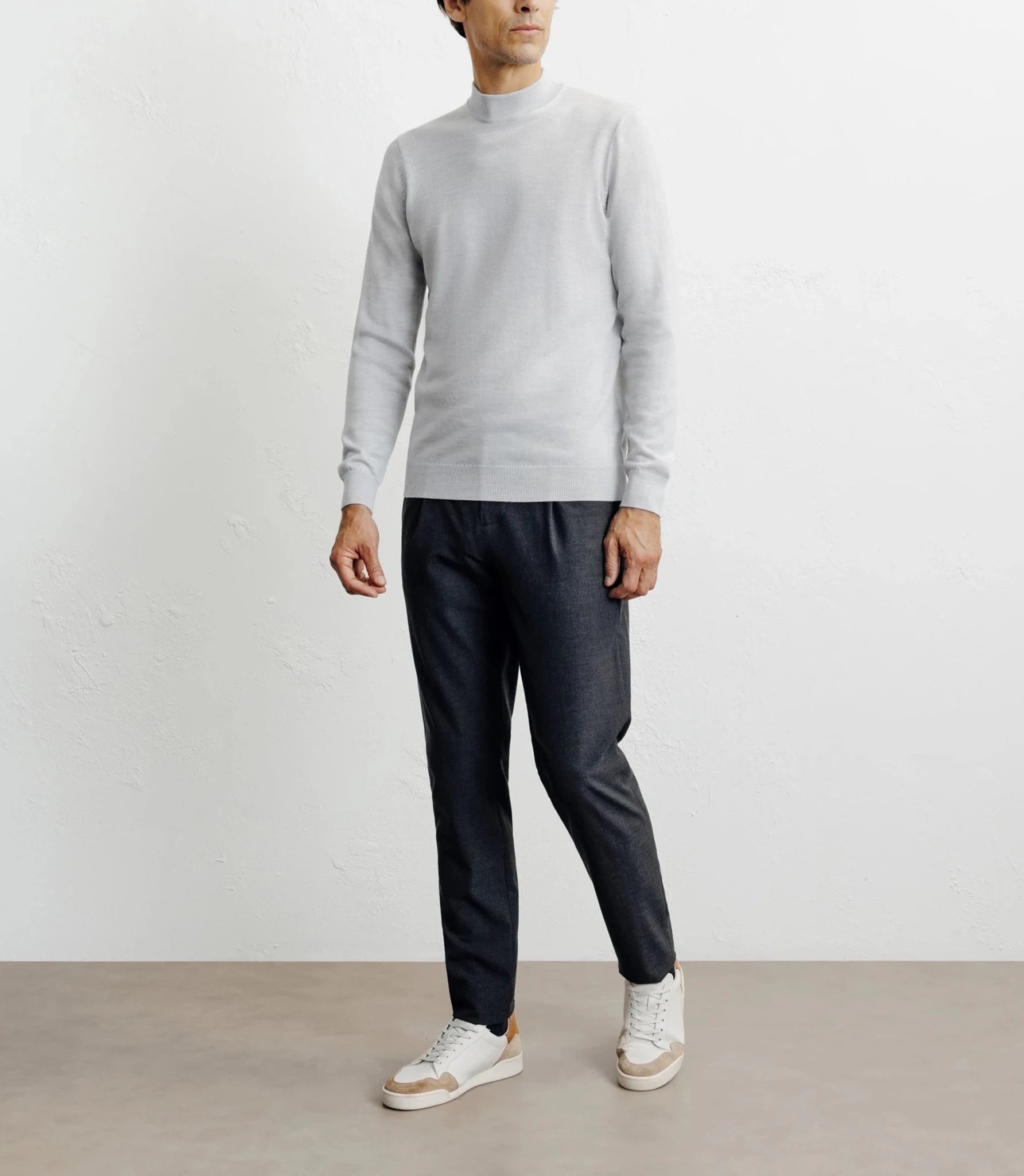 Pull col cheminée mérinos gris chiné - IZAC