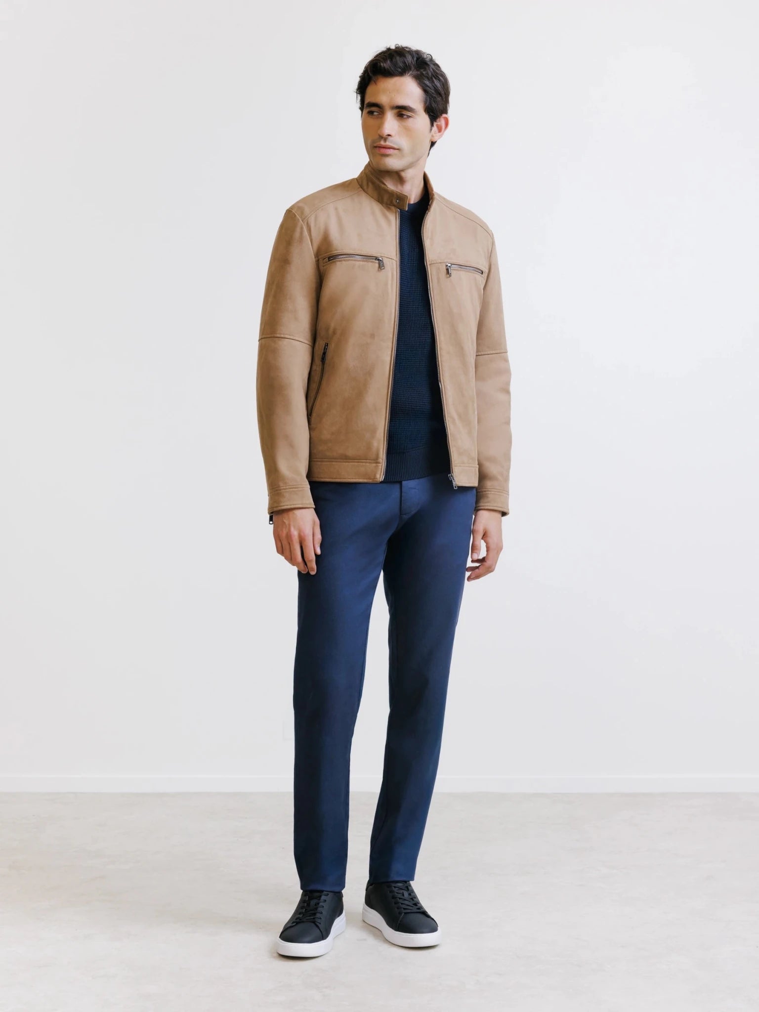 Camel suede biker jacket