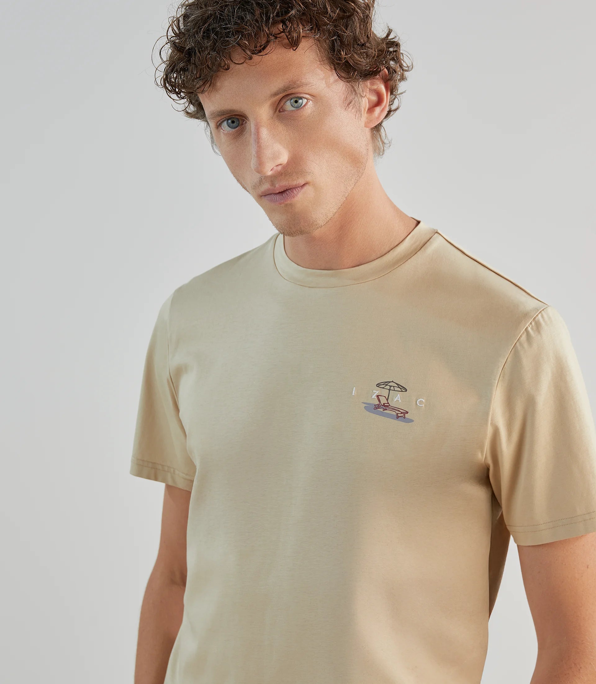 T-shirt col rond avec print beige - IZAC
