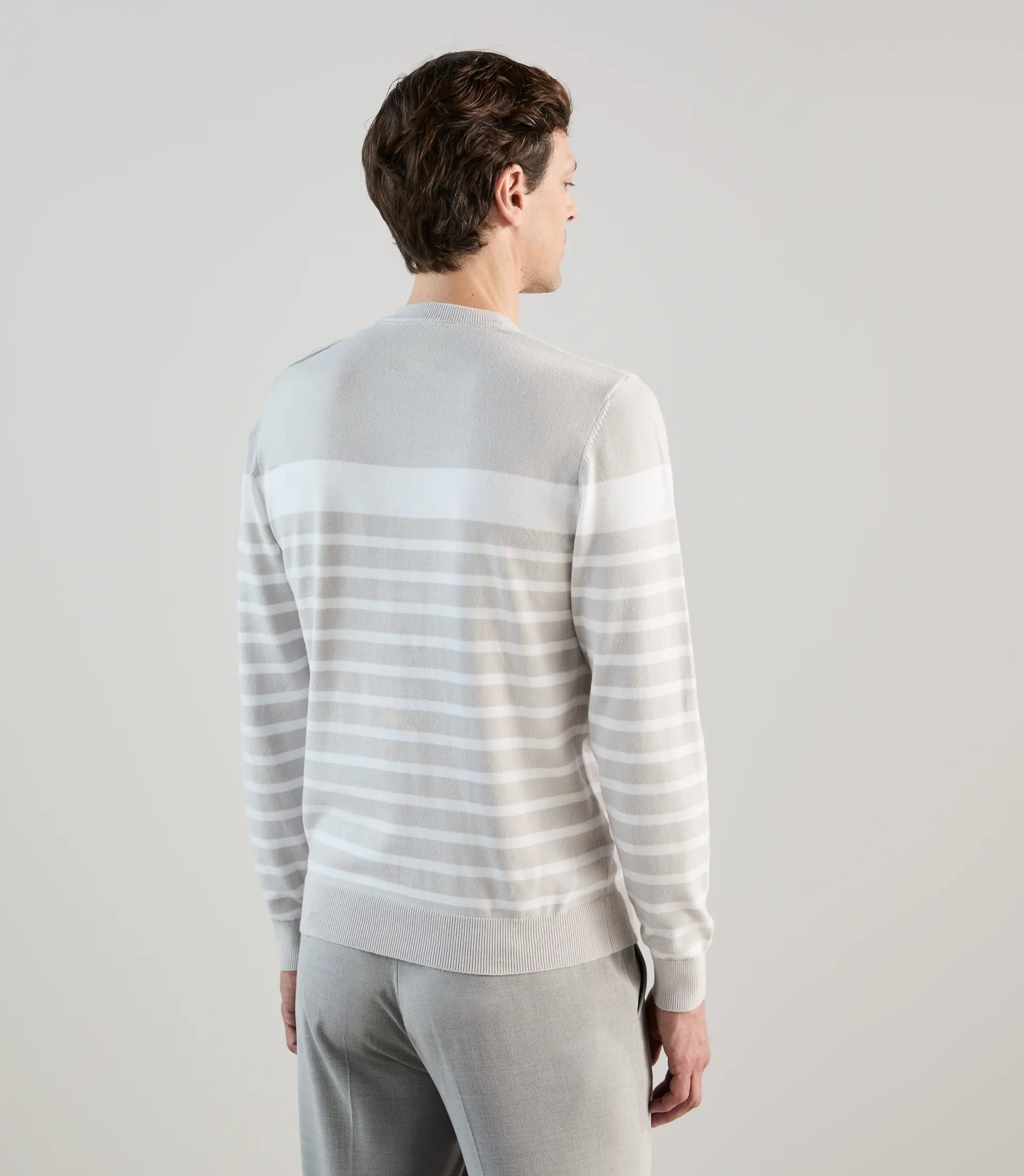 Pull col rond à rayures gris perle - IZAC