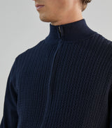 Gilet zippé en maille torsadée marine - IZAC