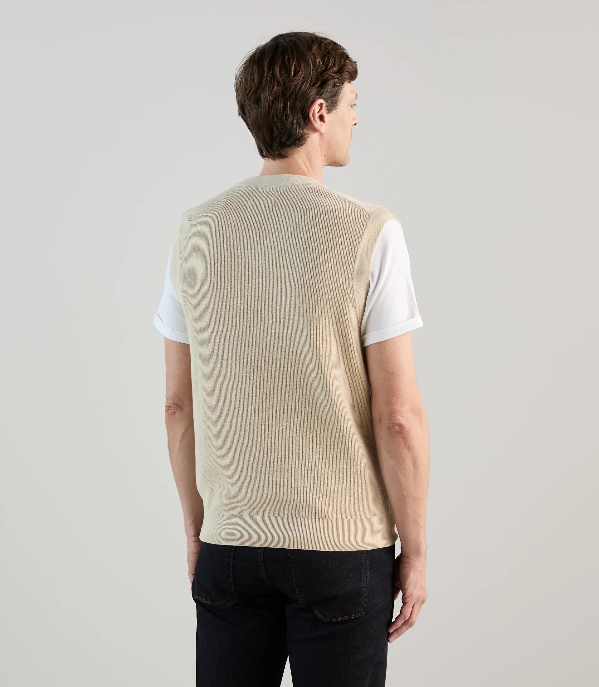 Pull sans manches en maille côtelée beige - IZAC