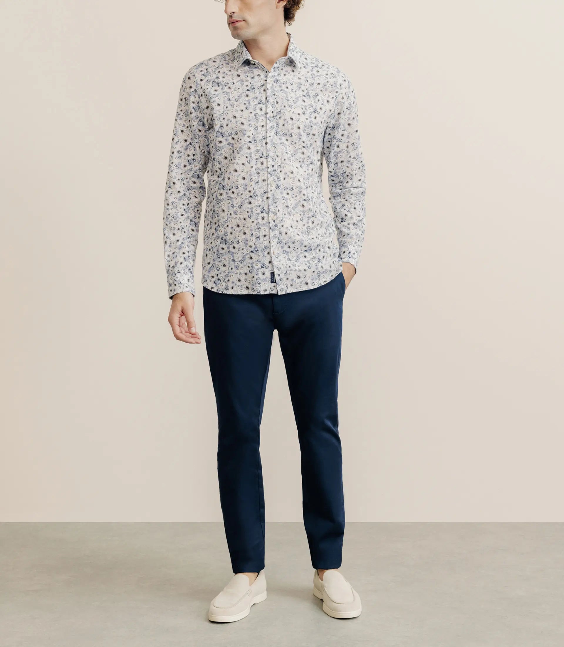 Chemise à fleurs 100% coton bleu