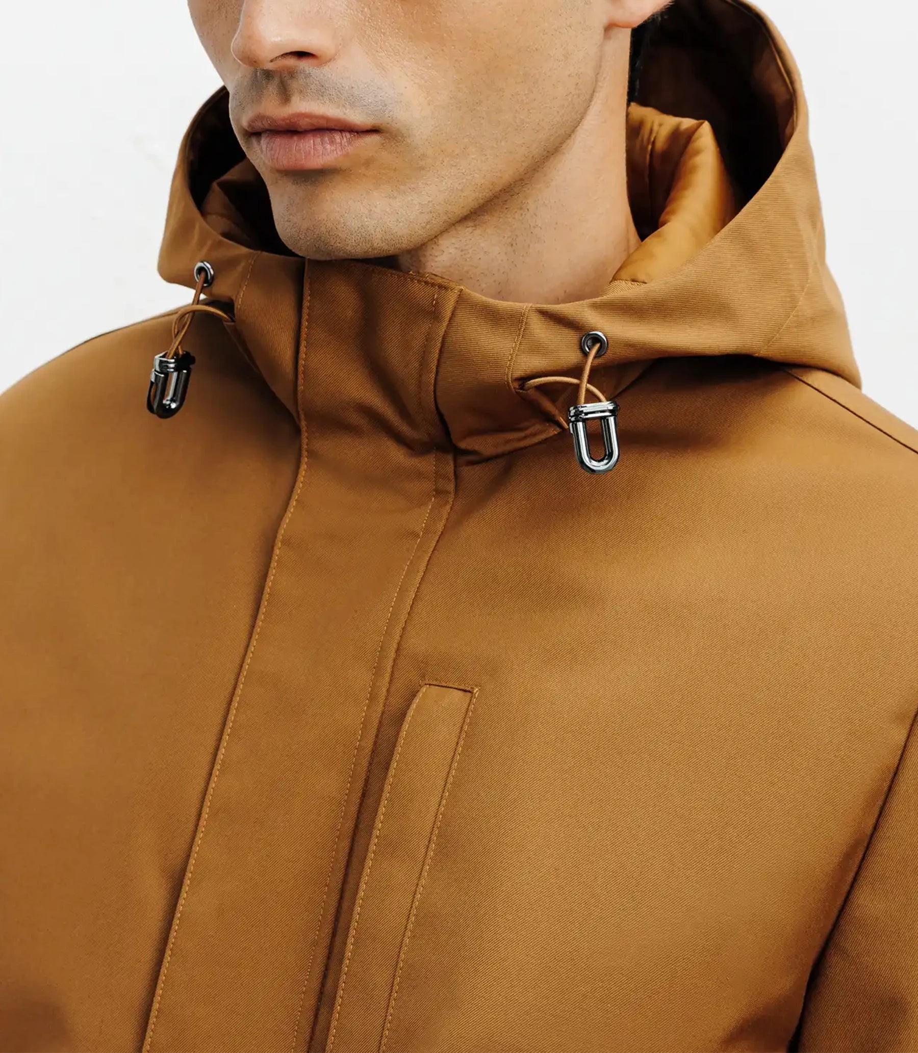 Lightweight camel hooded parka