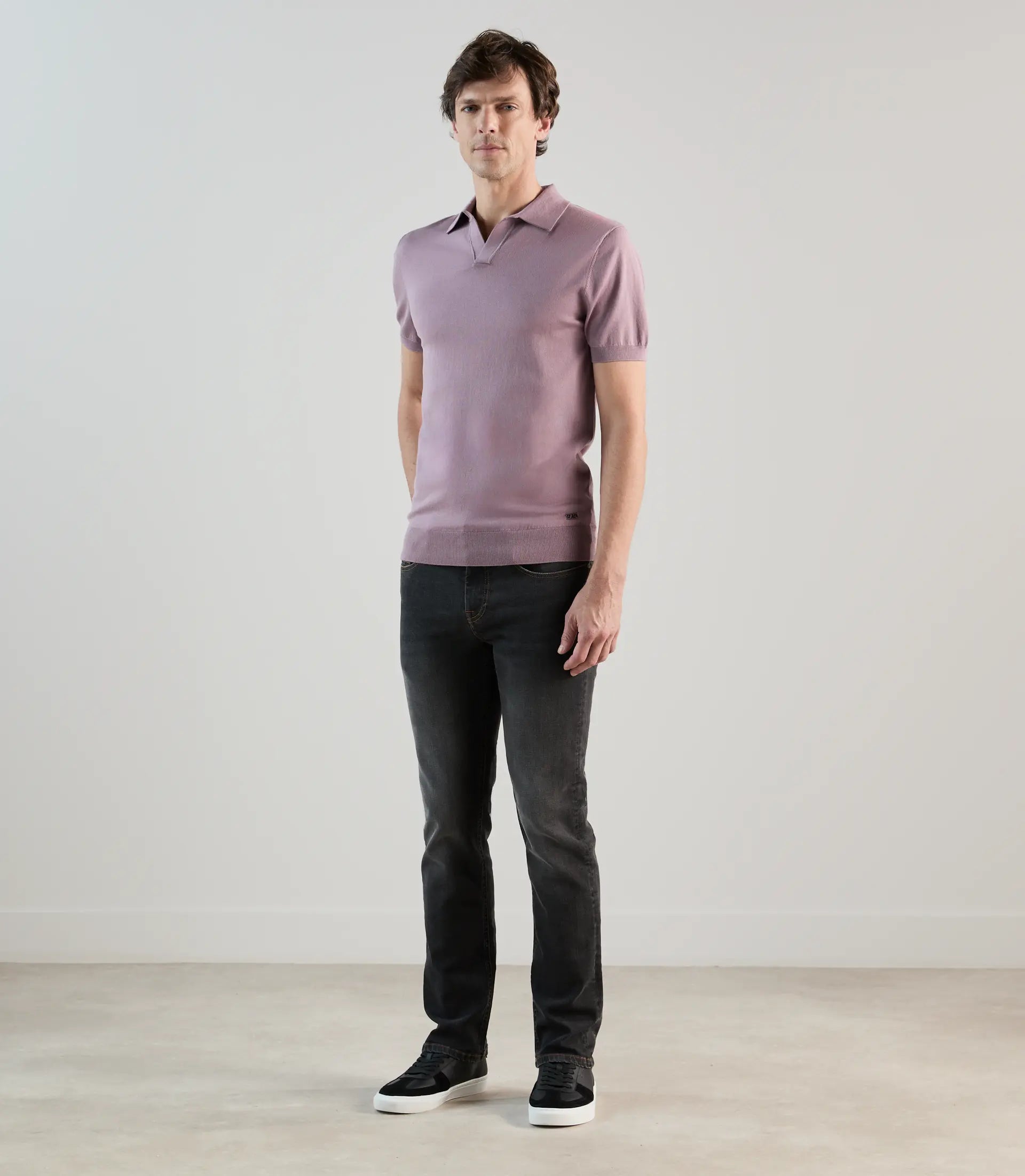 Polo col ouvert en maille mauve - IZAC