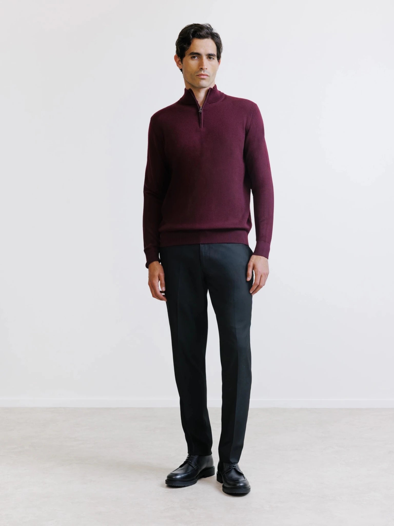 Burgundy Merino Wool Half-Zip Sweater