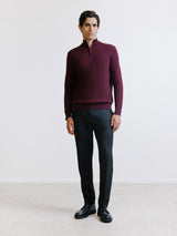 Pull demi-zippé en laine mérinos bordeaux