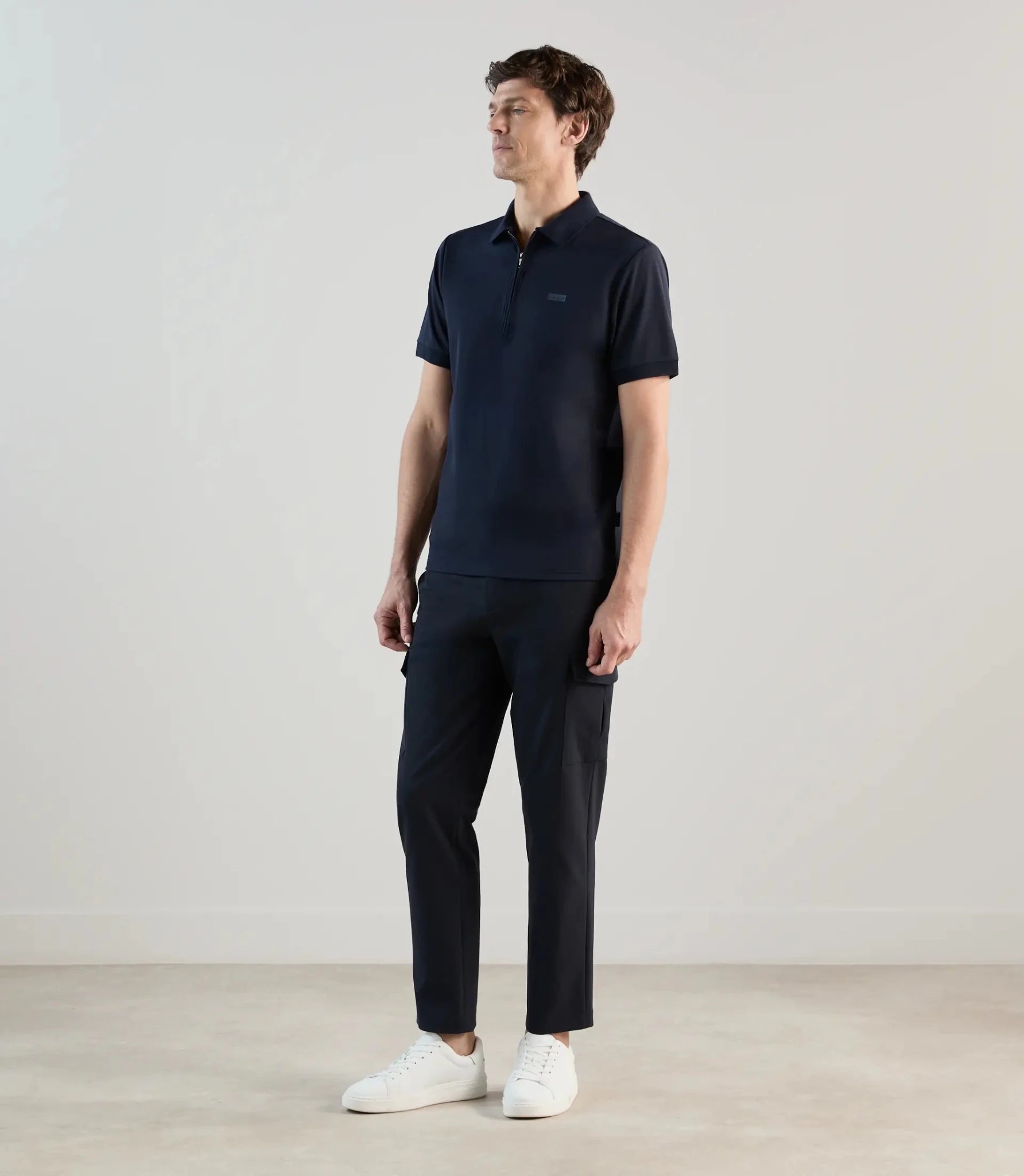 Polo en jersey col zippé marine - IZAC