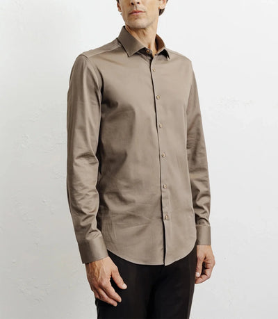 Chemise ville en satin de coton châtain