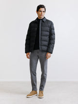 Black short down jacket with shirt collar
