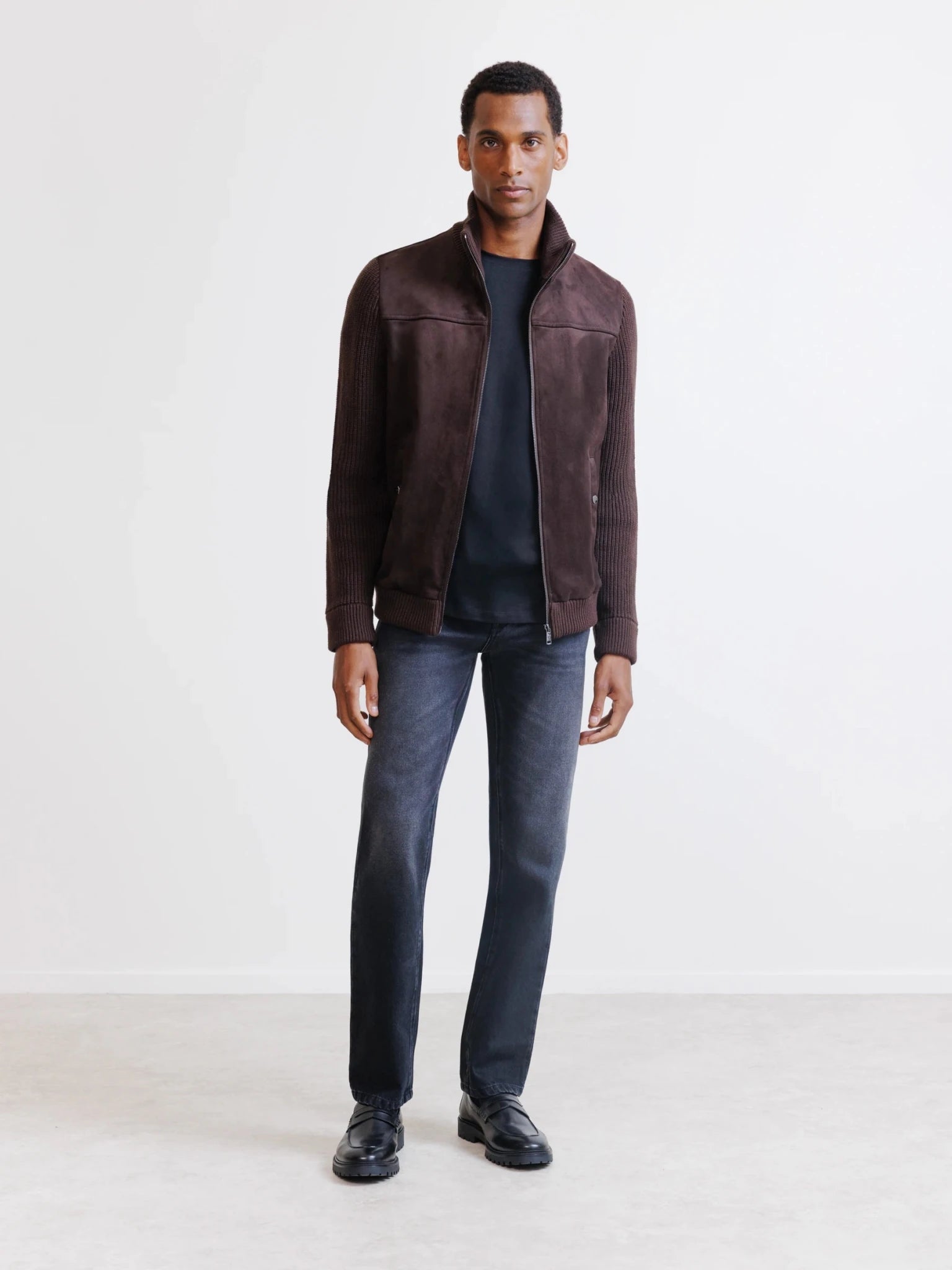 Gilet zippé bi-matière marron - IZAC