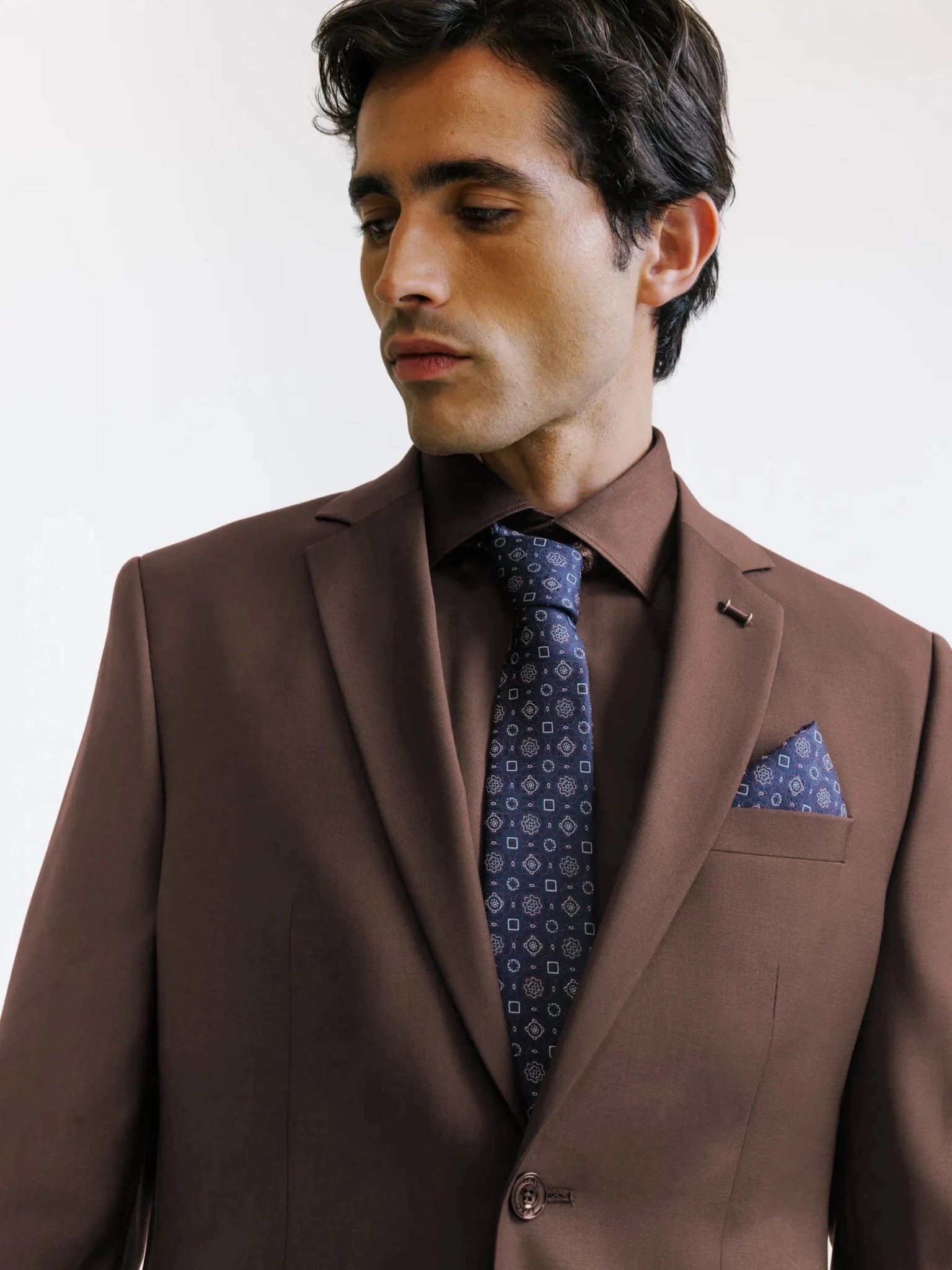 Brown 2-button wool blend suit
