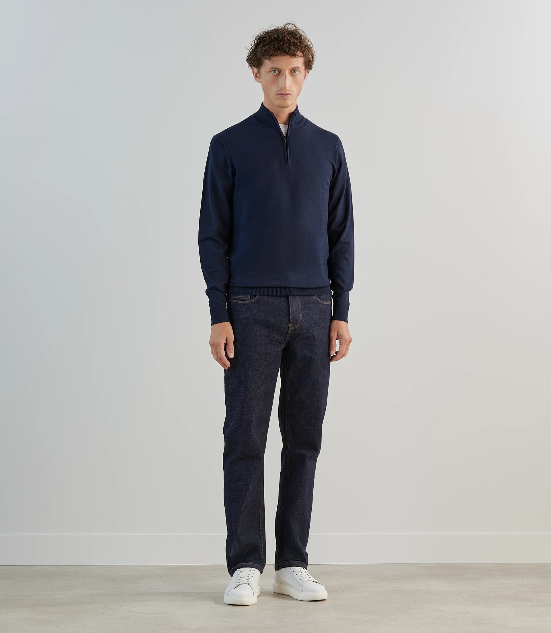 Pull demi - zip à col montant marine - IZAC