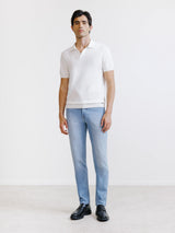 Open-neck polo shirt in ecru knit