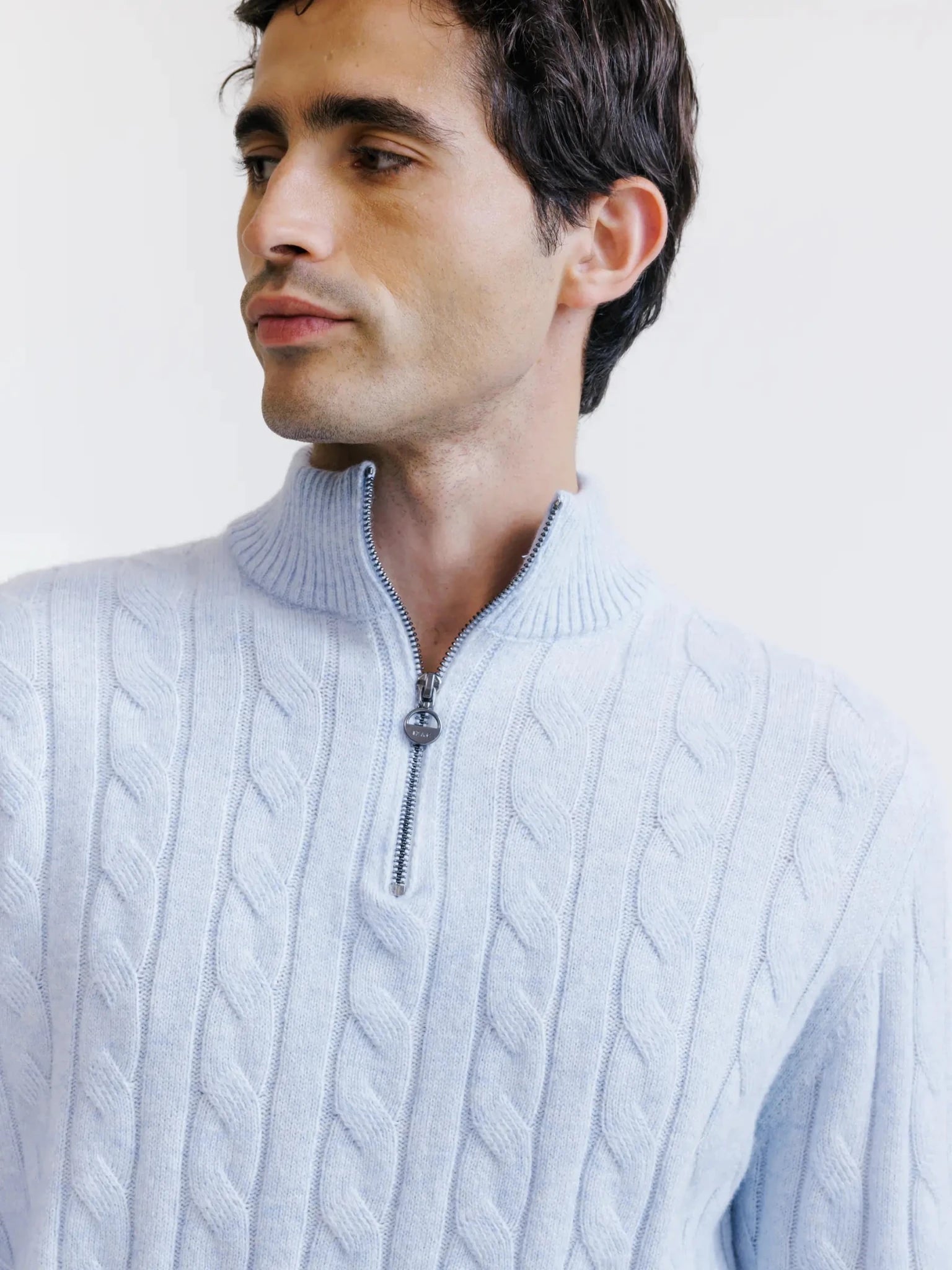 Pull col montant demi-zip bleu ciel - IZAC