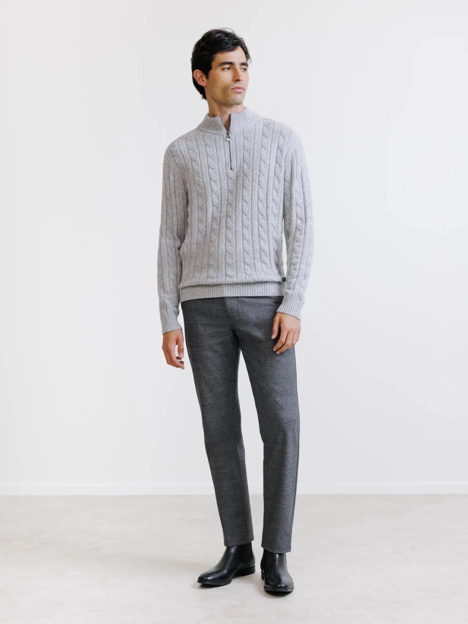 Pull col montant demi-zip gris chiné - IZAC