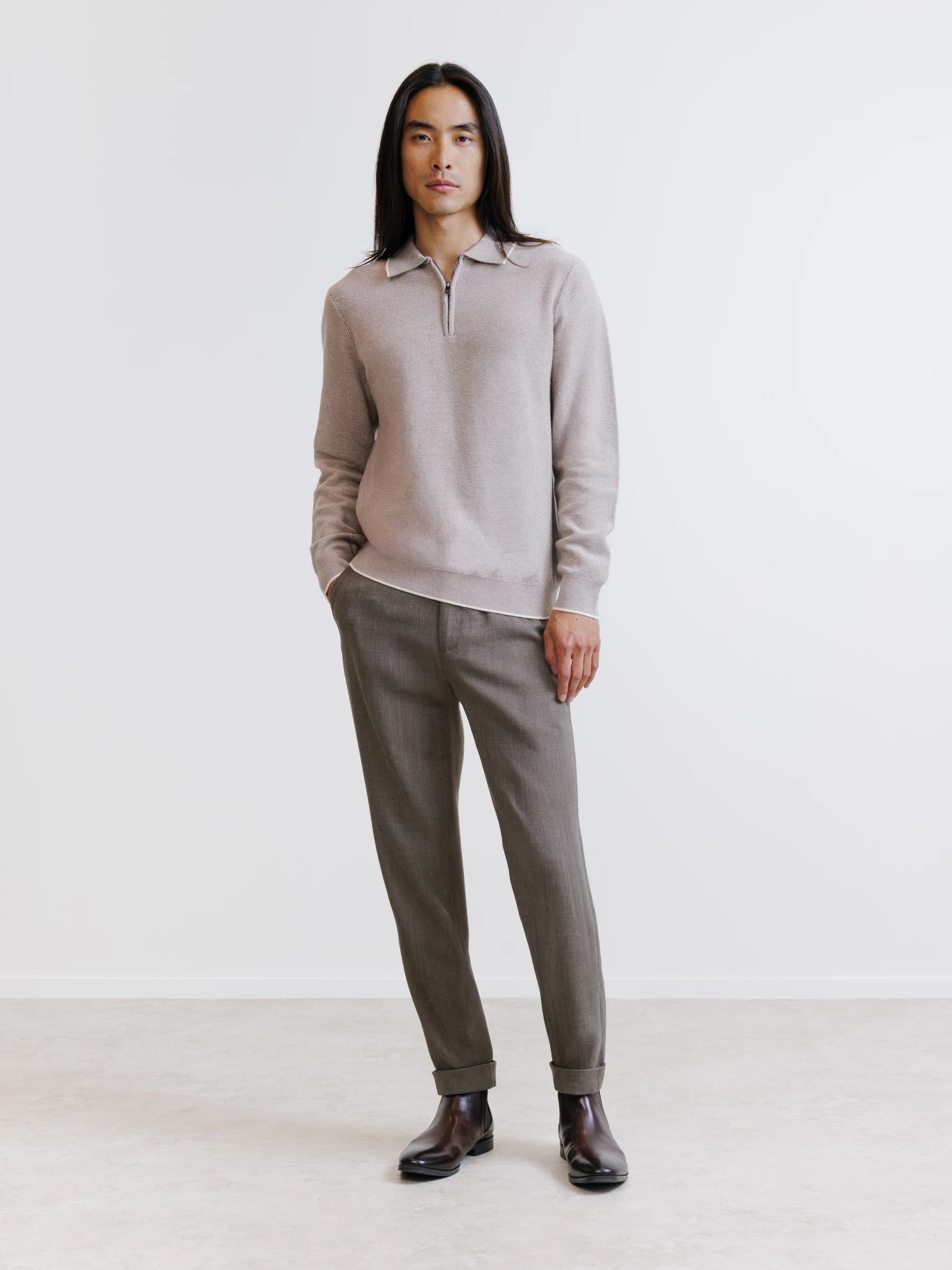 Beige zipped polo neck jumper