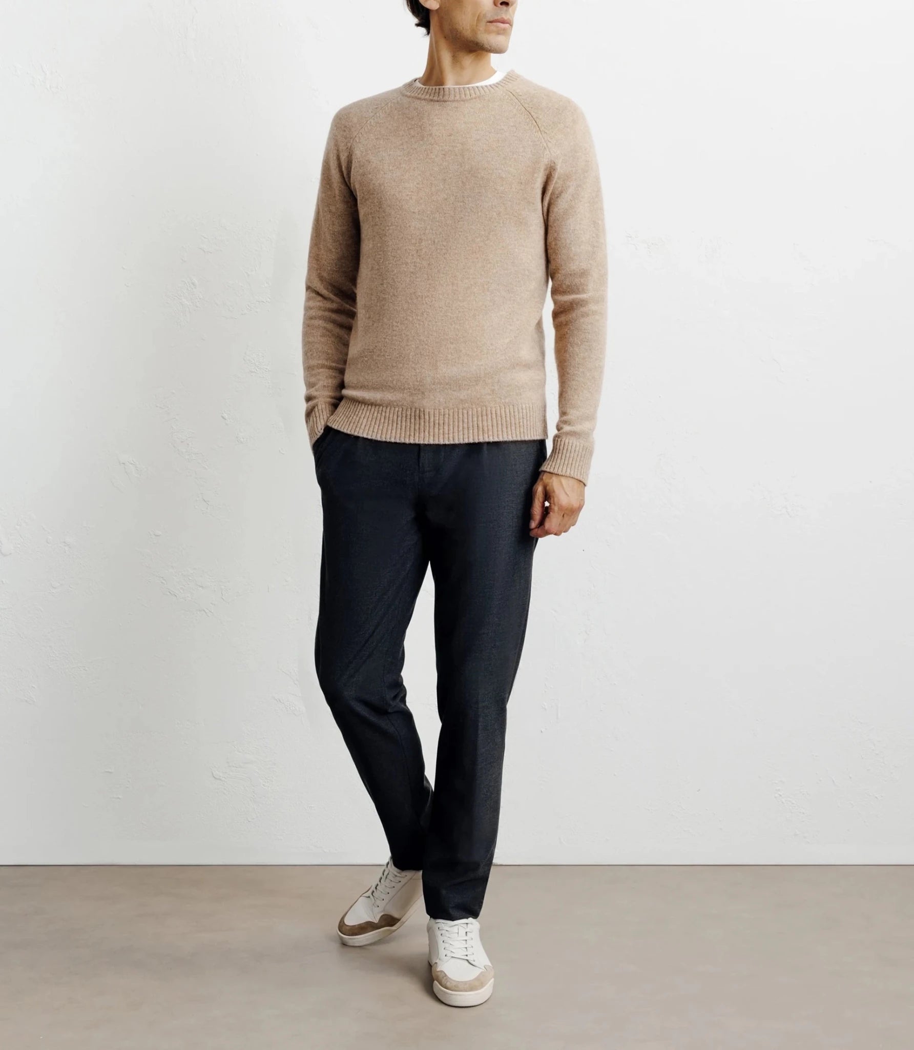Pull en laine col rond beige - IZAC
