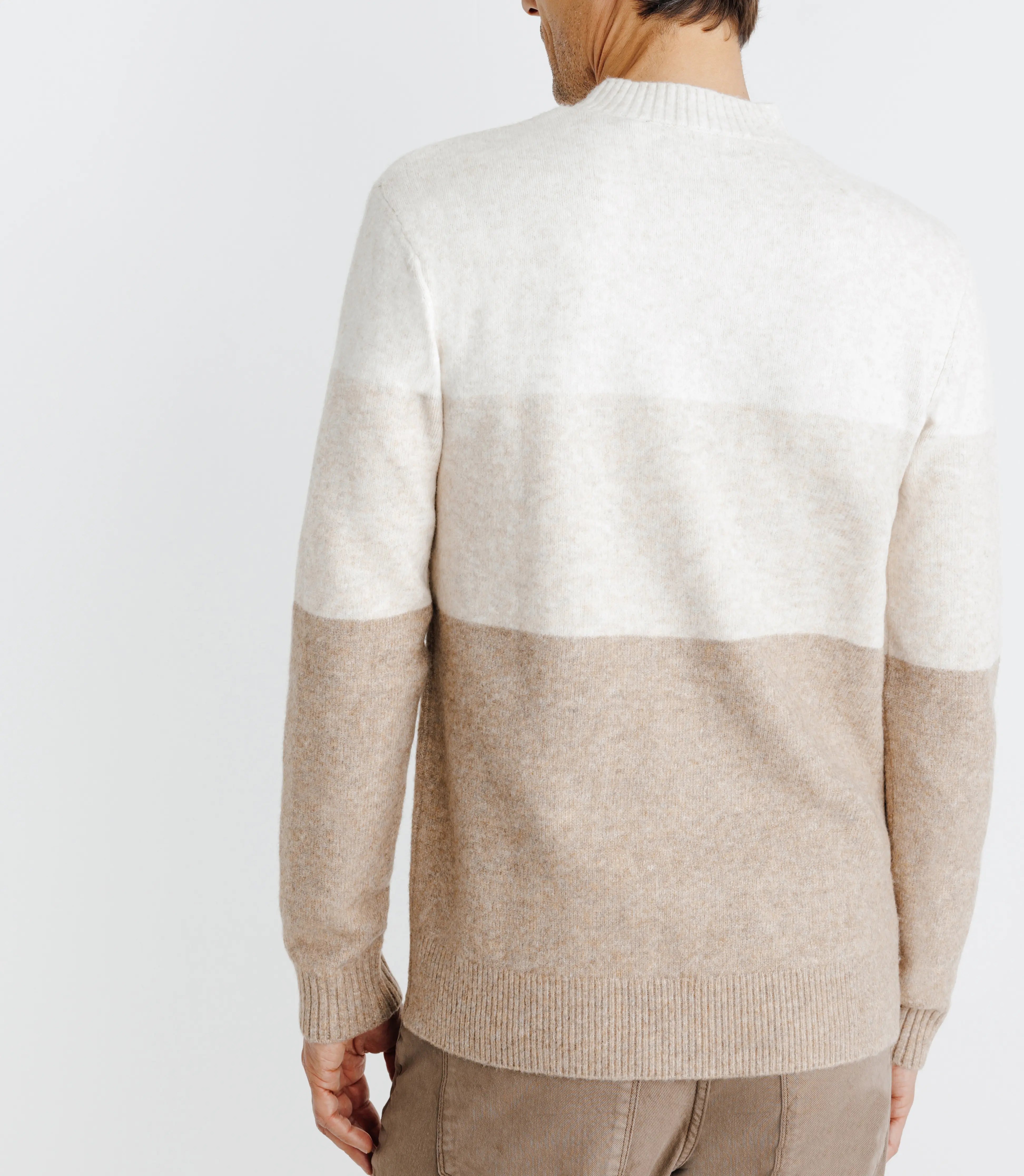 Pull col rond rayé écru - IZAC