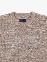 Taupe solid round-neck sweater with textured knit