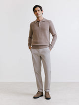 Pull en laine à col polo boutonné châtain