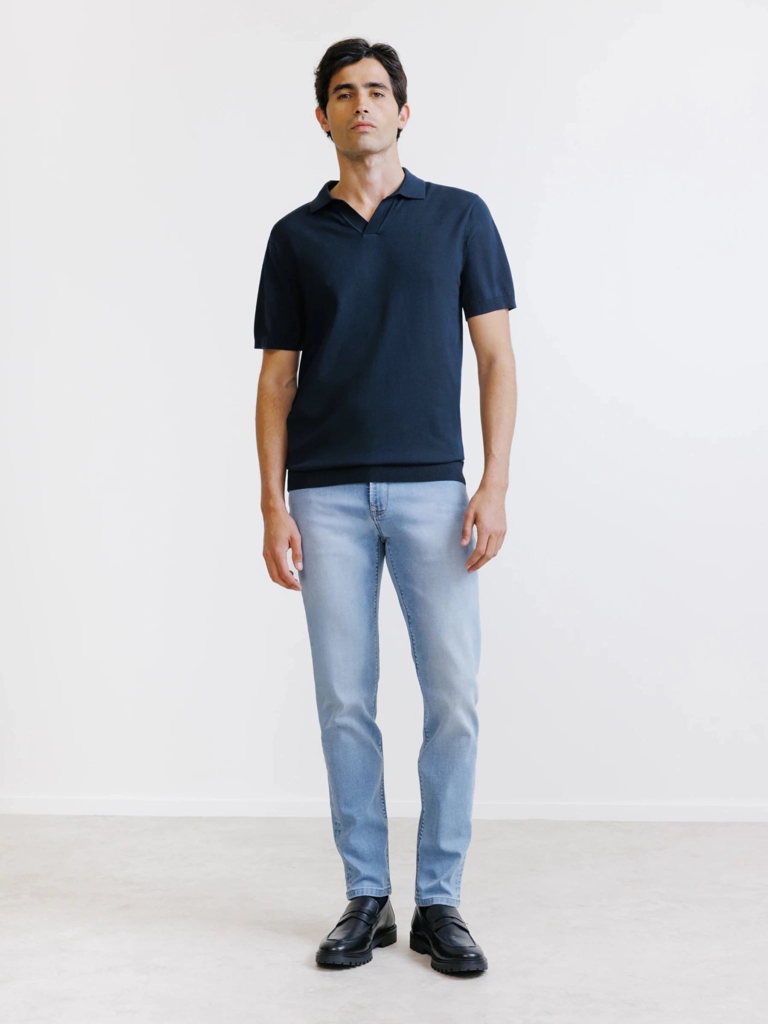 Polo col ouvert en maille marine - IZAC