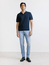 Polo col ouvert en maille marine