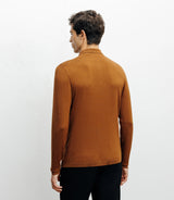 Pull col polo zippé en maille fine bronze