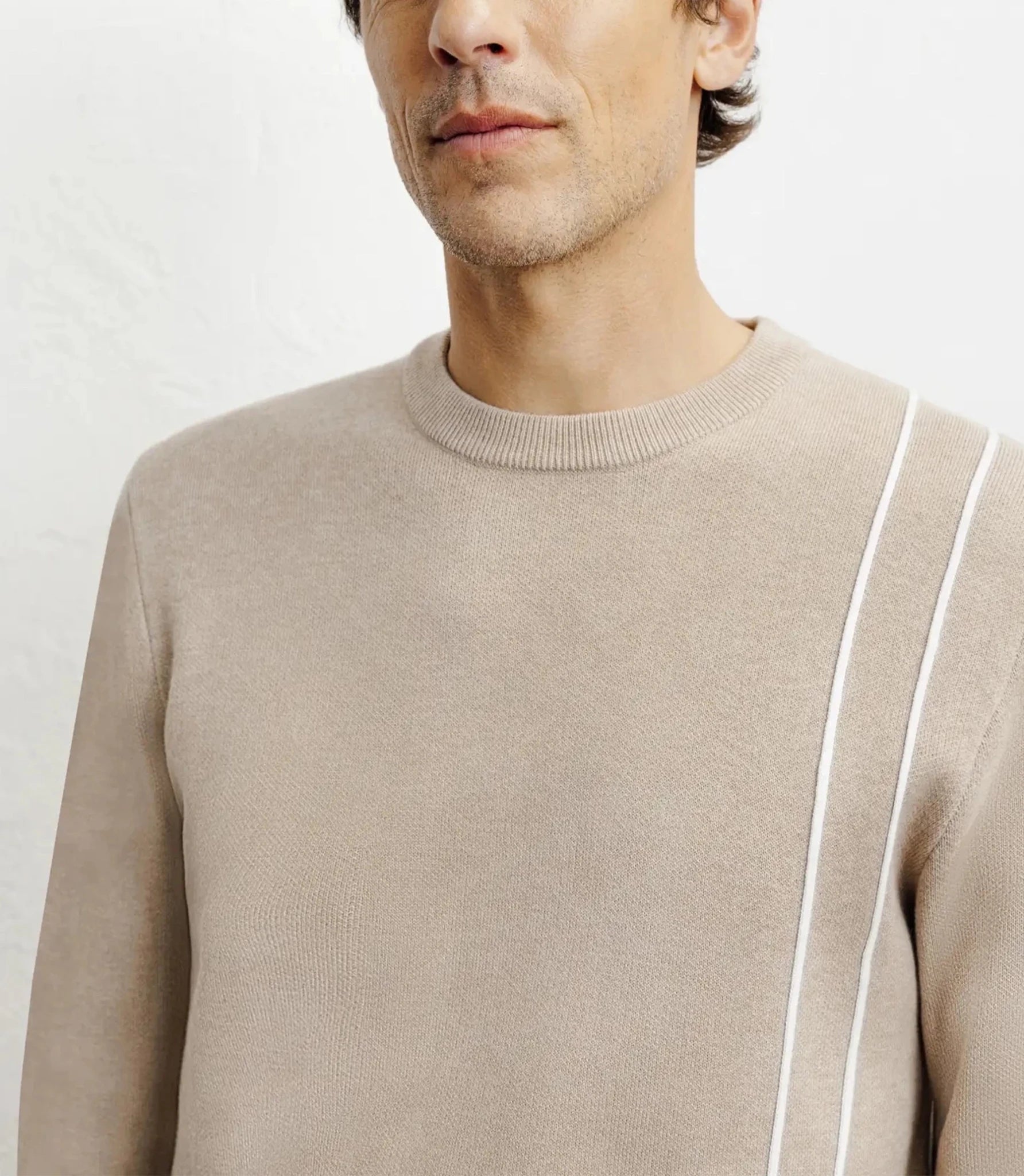 Pull col rond fantaisie beige - IZAC