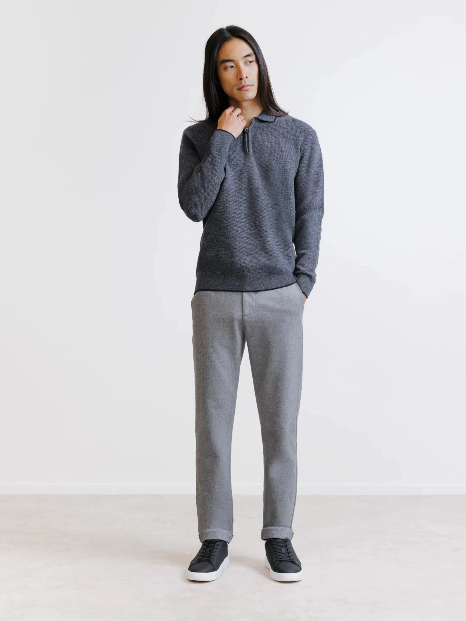 Pull col polo zippé anthracite - IZAC