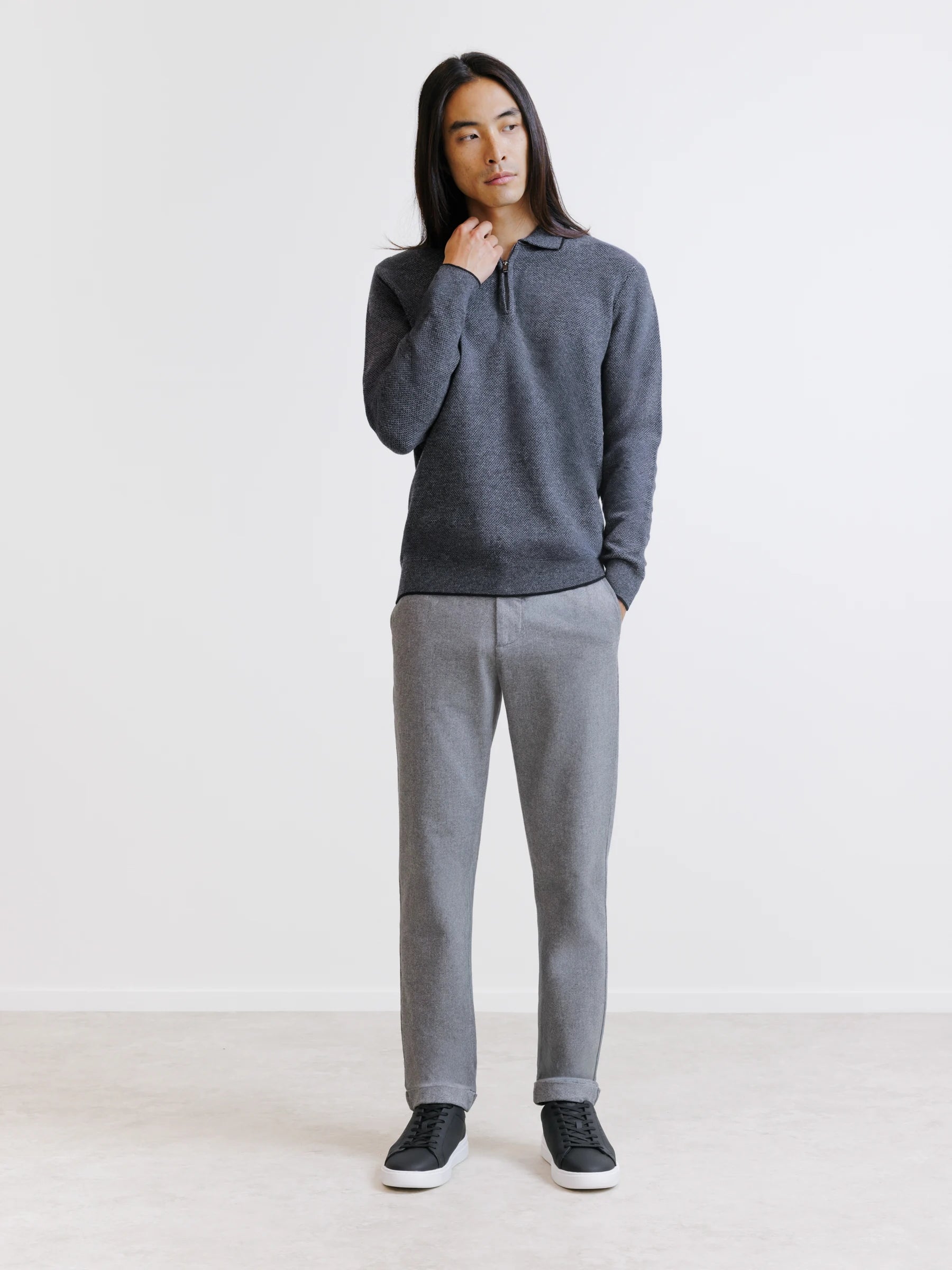 Pull col polo zippé anthracite