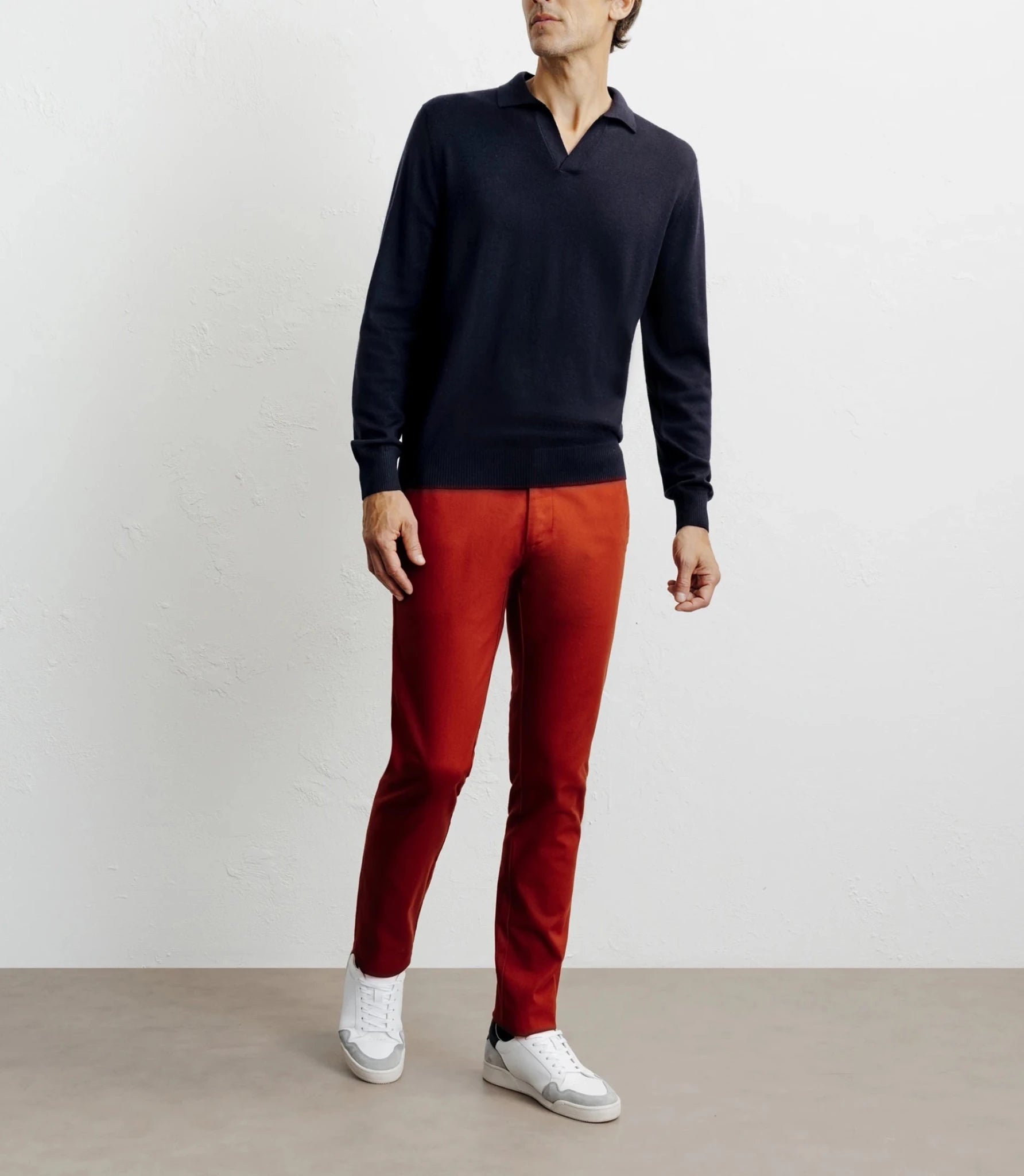Navy merino wool polo-neck sweater