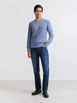 Pull col rond indigo