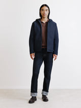 Reversible hooded navy jacket