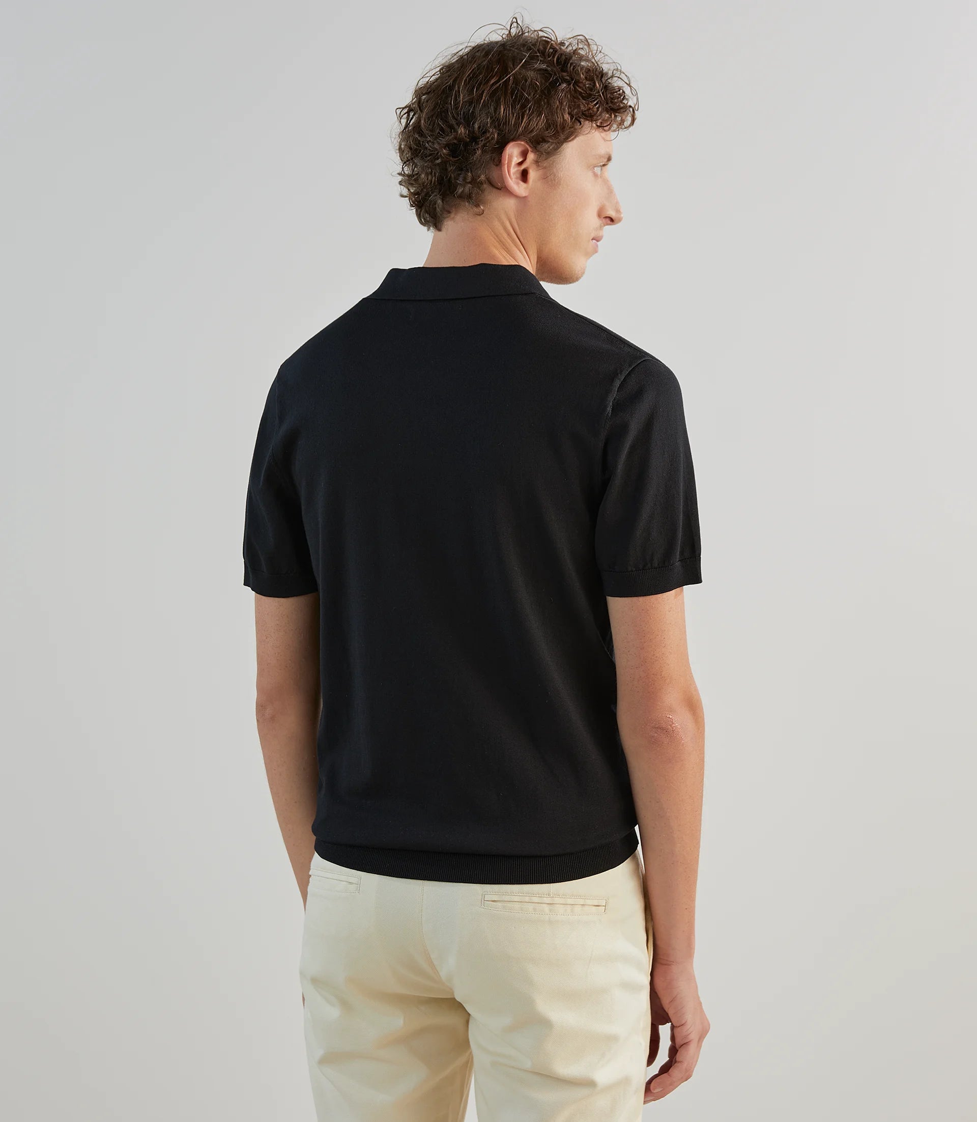 Polo col ouvert en maille noir - IZAC
