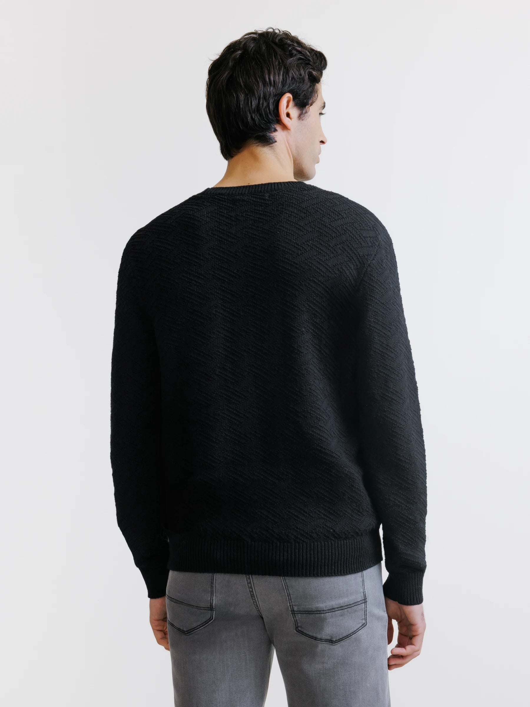 Pull jacquard col rond noir